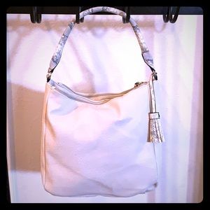 Cream and Gold Snake Pattern Trimmed Bag